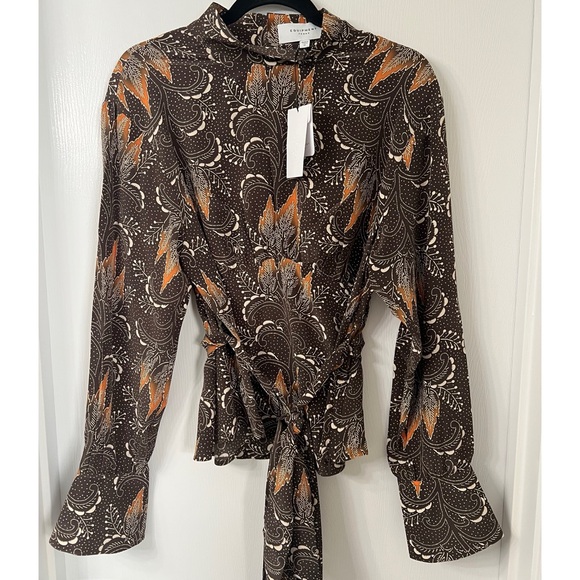 EQUIPMENT Yuna Long Sleeve Tie Waist Silk Top Size 12 - Picture 6 of 12